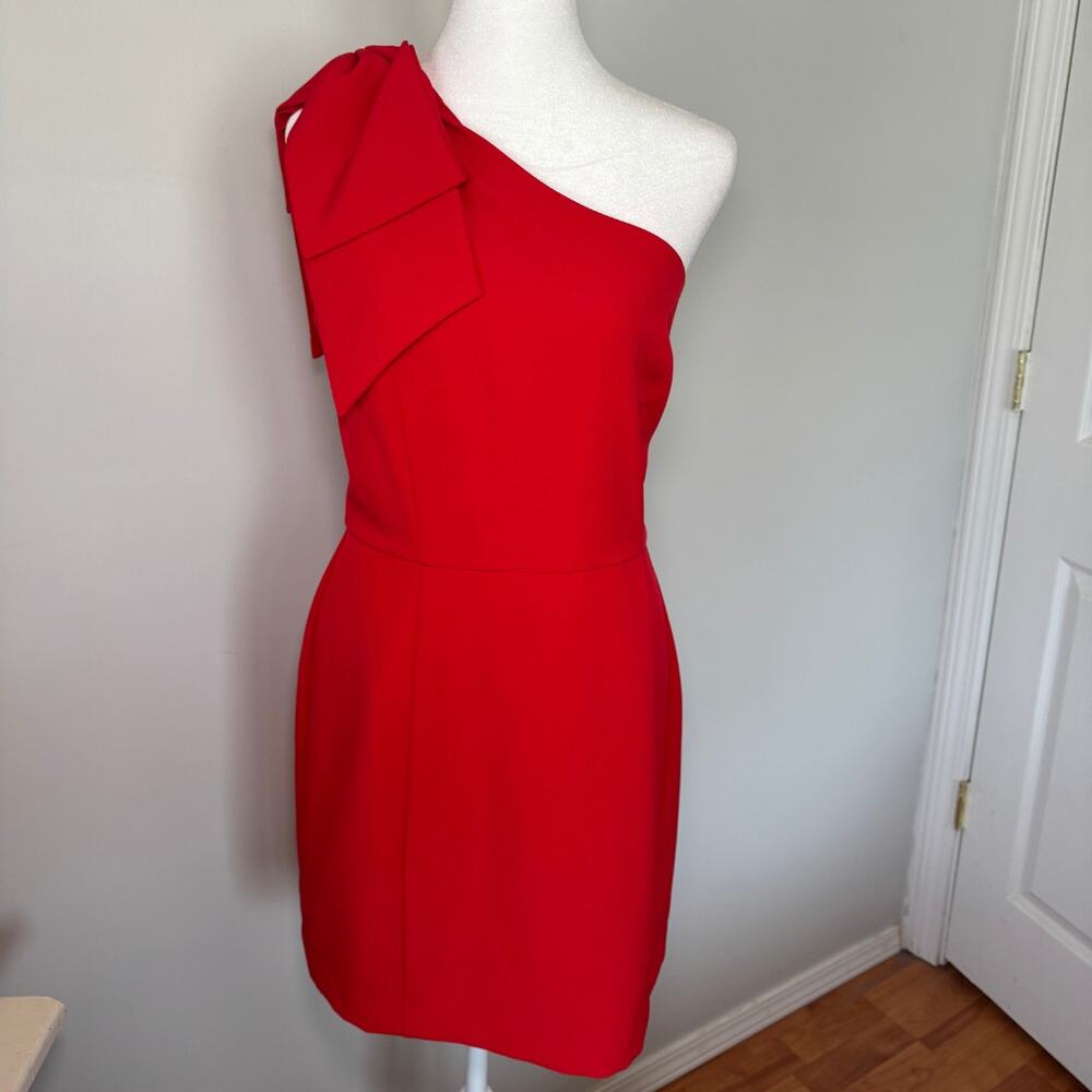 Gianni Bini Delilah Crepe Dress Size 12 Cherry Red One Shoulder Bow NWT
